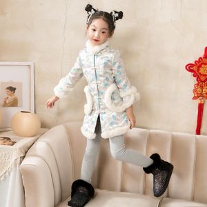 Etnische kleding Autumn en Winter Girl's Tang Qipao Dress Dikke Coat Year's Birthday Party Wedding Flower Children's