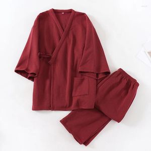 Vêtements ethniques Automne et hiver Japonais Kimono Pyjamas Pur Coton Couche d'air Plus Taille Home Wear Ensemble deux pièces