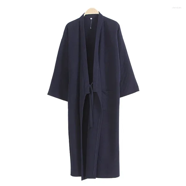 Ropa étnica Otoño e invierno Algodón para hombres Albornoz largo Japonés Kimono de talla grande Capa de aire Pijamas Ropa para el hogar Yukata muy plano