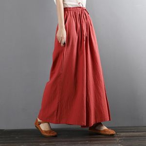 Etnische kleding herfst Chinese stijl wijd been broek elegante vrouwen hoge taille solide casual losse lange broek vintage pantalon streetwear