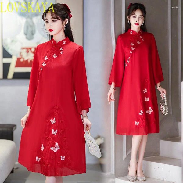 Vêtements ethniques Automne Chinois Traditionnel Chemise à carreaux brodée Robe pour femme Plus Taille