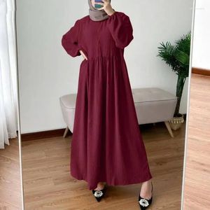 Vêtements ethniques Automne Mode Hijab Femmes Musulman Robe À Manches Longues Abayas Couleur Solide Élégant Dubaï Kebaya O Cou Robes Turques Robe