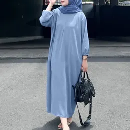 Abbigliamento etnico Moda autunnale Abiti islamici Kebaya musulmano Donna dalla Turchia Maniche a sbuffo Tinta unita Abaya Casual Ramadan Caftano