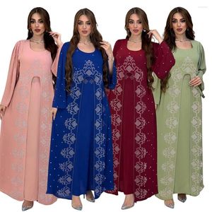 Vêtements ethniques Automne Luxe Diamants Moyen-Orient Robe Robe En Mousseline De Soie Manches Longues Musulman Abaya Élégant Robe Arabe Pour Femmes Robes