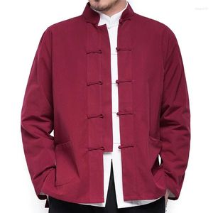 Etnische kleding herfst heren Chinese stijl katoenen linnen jas losse kimono vest kuip mannen stevige kleur bovenkleding jas jassen m-5xl