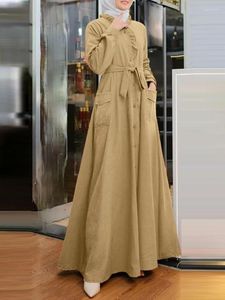 Vêtements ethniques Automne Maroc Robe Femmes musulmanes Abaya Inde Abayas Col montant Dubaï Turquie Islam Party Kaftan Robe Longue Robes