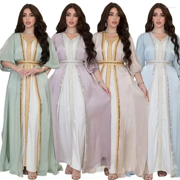 Ropa étnica Otoño Marruecos Vestido Musulmán Mujeres Abaya 2 piezas Set India Abayas Dubai Turquía Vestidos de fiesta Kaftan Robe Longue Vestidos