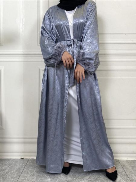 Ropa étnica Otoño Marruecos Vestido Musulmán Mujeres Abaya Satén Oración Prenda Linterna Manga Robe India Abayas Dubai Turquía Longue Vestidos