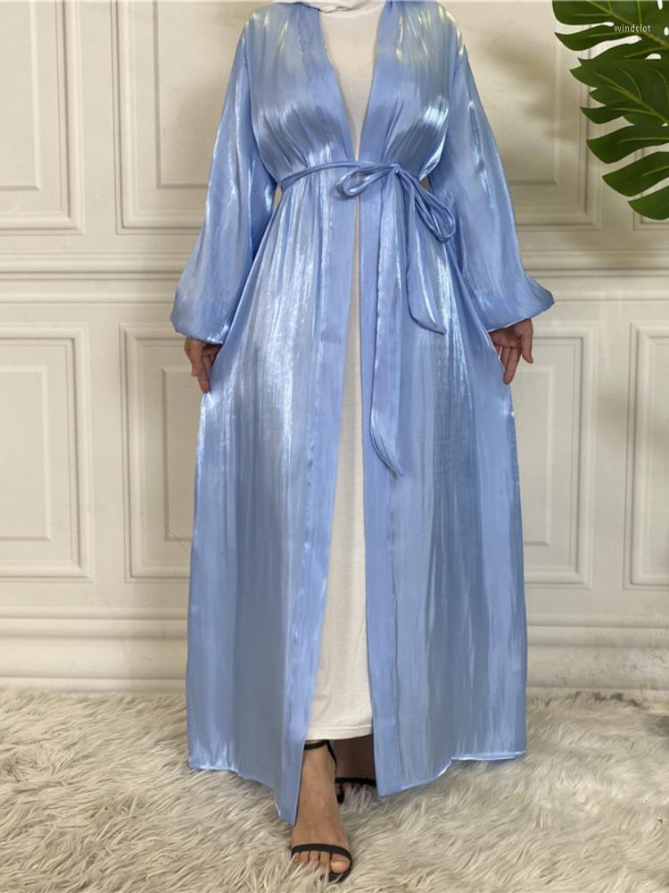 Etniska kläder Autumn Marocko klänning Muslimska kvinnor Abaya Silk Prayer Plagment Lantern Sleeve Robe India Abayas Dubai Turkiet Longue Vestidos