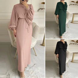 Etnische kleding herfst bladerdeeg mouw moslim jurk vrouwen abaya kaftans casual avondjurken vrouw dubai islam lang gewaad islamitisch