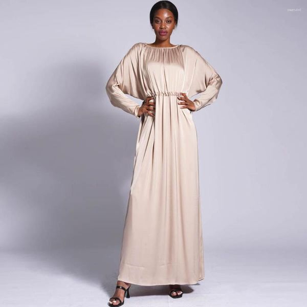 Vêtements ethniques Automne Raglan Manches Robe musulmane Femmes Abaya Robes de soirée décontractées Ceinture élastique solide Dubaï Kaftan Dames islamiques