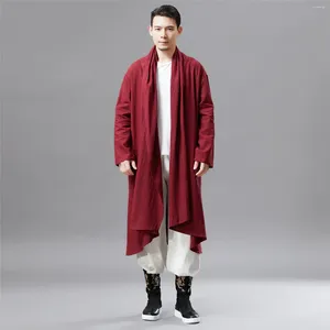 Vêtements ethniques Style d'automne Broidered Makeup Trench Coat Retro Men's Swarf Collar Cardigan Model Drop