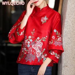 Etnische kleding herfst stijl tang pak jas vintage harajuku borduurwerk Chinese tops vrouwen groot formaat blouse elegant los vrouwelijk shirt