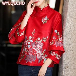 Ropa étnica Estilo de otoño Tang Traje Abrigo Vintage Harajuku Bordado Chino Tops Mujeres Blusa de gran tamaño Elegante Camisa femenina suelta