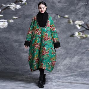 Vêtements ethniques automne hiver veste Floral chinois confortable coton rembourré Trench manteau femmes matelassé Long coupe-vent