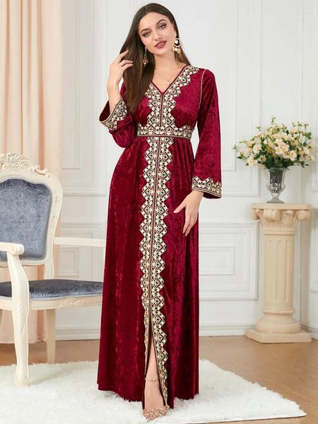 Vêtements ethniques Automne Hiver Longue Robe Musulmane Femmes Velours Abaya Dubaï Turquie Robes Caftan Marocain De Mariage Islamique Kaftan Robe