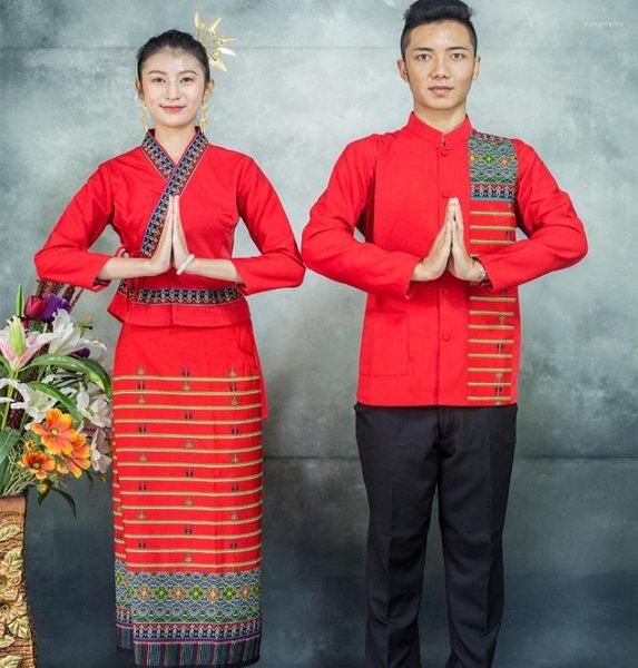 Vêtements ethniques Automne Hiver Manches longues Collier rouge Thaïlande Costume Restaurant El Cérémonie d'ouverture Robe Serveur Service Dai Minorité