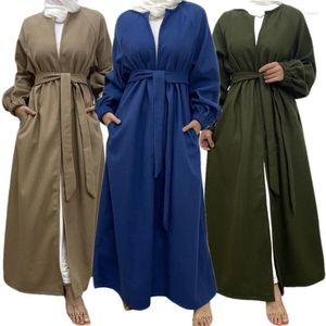 Vêtements ethniques Automne Hiver Simple Femmes Musulmanes Long Manteau Islamique Robe Chaude Cardigan Dubaï Abaya Turc Maxi Arabe Femme Kaftan Maroc