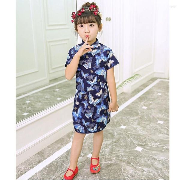 Vêtements ethniques bébé filles chinois traditionnel papillon robe courte Qipao Cheongsam année fête été coton robes
