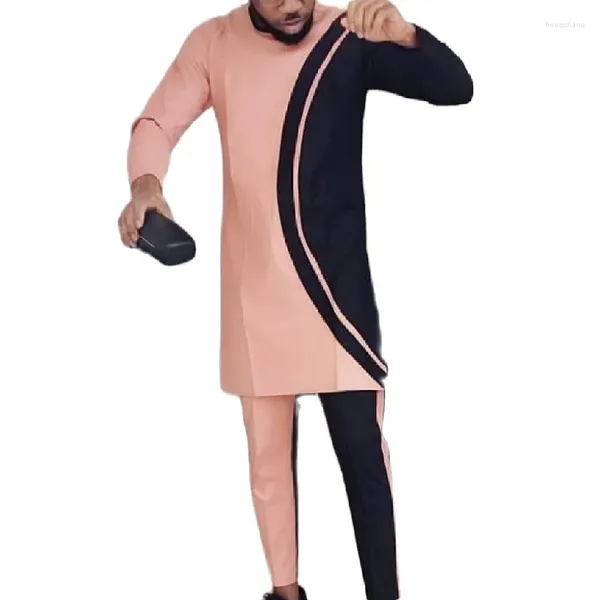 Ropa étnica Baby Pink African Men's Pant Sets Nigerian Style Male Groom Trajes