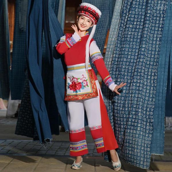 Ropa étnica Bai Nacionalidad Traje Adulto Mujer Danza Yunnan Minoría Tradicional Bordado Ciudad Antigua Viaje Pografía