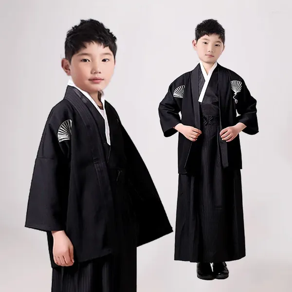 Vêtements ethniques BALDAUREN Style Rétro Costume Japonais Samouraï Kimono Pour Enfants Garçon Couverture Extérieure Carnaval Fête Spectacle De Scène