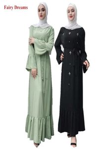 Etnische kledingverkleden Women Green Zwart Moslim Abaya Femme Islamitische Dubai Turkse Turkse Turkije Bangladesh Kaftan Arabisch kralen C7999717