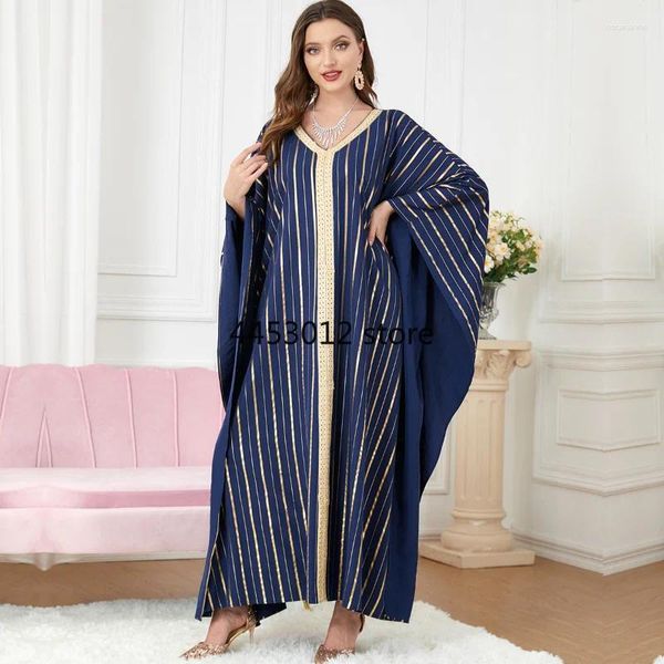 Ropa étnica manga de murciélago suelta abaya dubai mujer musulmana vestimenta estampada rayada cinta árabe jalabiya para mujeres vestidos turcos