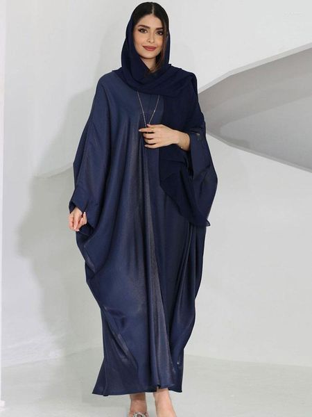 Ropa étnica Batwing Abra Abaya para mujeres Satin Fold brillantes Muslim Dubai Kimono Cardigan Vestido largo Fiesta de la noche Modesta