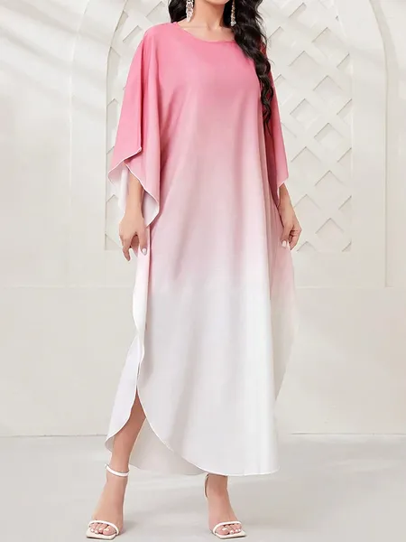 Ropa étnica Vestido de manga de murciélago Casual suelto musulmán rojo con mujeres blancas Abayas para Dubai Verano Otoño