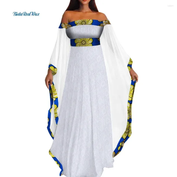 Vêtements ethniques Bazin Riche en dentelle blanche longue robe femme africain vestidos dastiki robes de patchwork pour wy3493