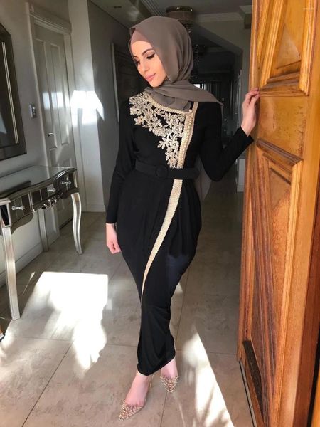 Vêtements ethniques Perles Abaya Ceinture Split Robes de soirée Golden Passementerie Femmes musulmanes Robes Robe longue islamique Hijab Kaftan Ramadan