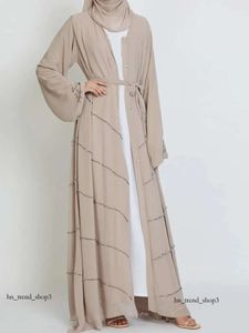 Vêtements ethniques Perlé Ouvert Abaya Dubaï Turquie Printemps Été Fête Solide Musulman Mode Hijab Robe Ceinturée Abayas pour Femmes Kimono Islam Kaftan 602