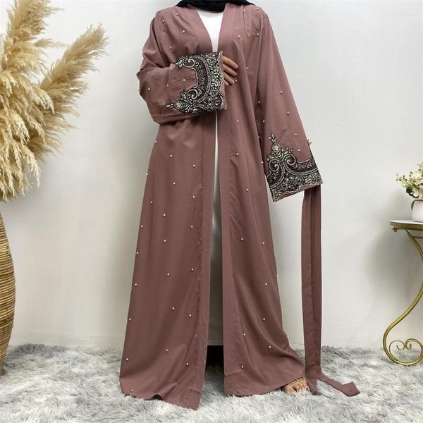 Ropa étnica con cuentas Abaya abierta para mujeres Dubai 2023 moda Oriente Medio musulmán islámico Kimono Abayas Turquía vestidos Kaftan Jalabiya