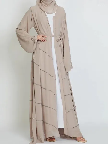 Vêtements ethniques Perles Ouvertes Abaya Dubaï Élégant Turquie Printemps Été Fête Solide Mode Musulmane Hijab Robe Abayas Pour Femmes Kimono Islam