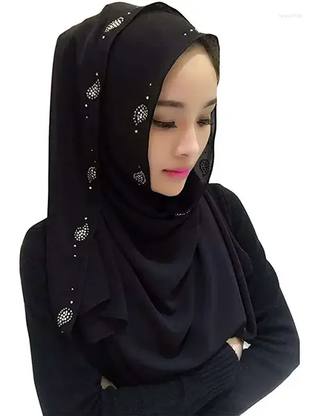 Ropa étnica Hermosa gasa mujeres musulmanas bufanda larga con hijab islámico botón oculto diseño chales árabe shayla headwear 170 85