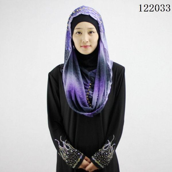 Vêtements ethniques belles femmes islamiques foulard Ramadan perlé bleu violet rouge fleur impression musulman Hijab casquettes