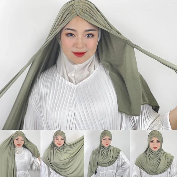 Vêtements ethniques Belle musulmane Hijab Turban de couleur unie avec pierre Abaya Hijabs pour femme Jersey écharpe de haute qualité islamique châle instantané