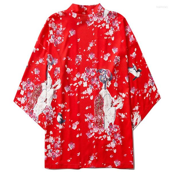 Vêtements Ethniques Bebovizi Plage Yukata Hommes Femmes Cardigan Rouge Blouse Harajuku Japon Fleurs De Cerisier Kimono Femme Style Japonais Vêtements Sexy