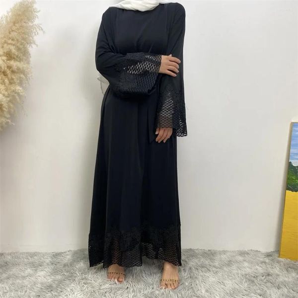 Vêtements ethniques Ceinture Abaya avec poches Robes musulmanes pour femmes Turquie Noir Simple Abayas Dubaï Robe longue islamique Robe Kaftan Saoudien