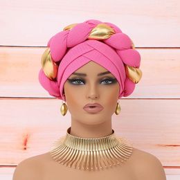 Ropa étnica Trenzas grandes Turbante Gele para mujeres African Wrap Head Bonnet Cross Frente Turbantes Listo para usar Auto Geles Party Headpiece