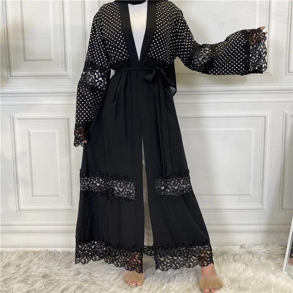 Vêtements ethniques Big Cuffs Cardigan Abaya pour femmes Black Lace Party Dress Wave Point Abayas Muslim Turkish Islamic Caftan Evening