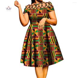 Etnische Kleding BintaRealWax Afrikaanse Jurken Voor Vrouwen Katoenen Touw Weven Kraag Print Wax Knielange Dame Jurk WY335