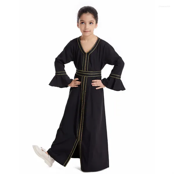Ropa étnica Abaya negra para niños Niñas Turquía Musulmana Vestido largo Islam Saudita Eid Rosta vestidos Niños Kimono Kaftan Ramadán