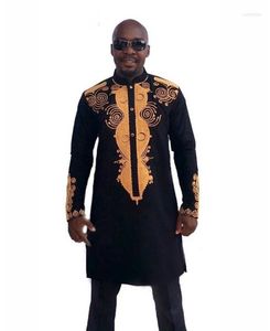 Etnische kleding zwarte Afrikaanse dashiki mannen 2 -delige set print shirts en broek man lange mouwen slanke tops hiphop streetwear Afrian kleren