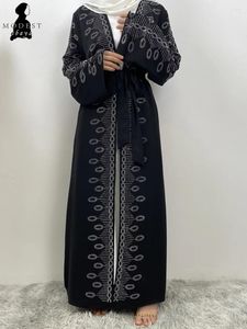 Vêtements ethniques Circle noir Diamond Abaya Femme musulmane Dubaï Ramadan Abayas Kaftan Robes élégantes islamiques Long Robe Galabia Islam Prière