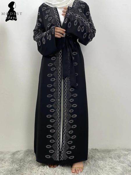 Vêtements ethniques Circle noir Diamond Abaya Femme musulmane Dubaï Ramadan Abayas Kaftan Robes élégantes islamiques Long Robe Galabia Islam Prière
