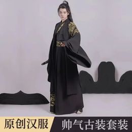 Vêtements ethniques Black Crosscollar Hanfu Taille Longueur Costume brodé Hommes et femmes Chemise à manches longues Chivalrachian Printemps Automne 231212