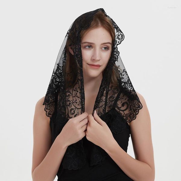 Vêtement Ethnique Broderie Noire Style Espagnol Dentelle Mantille Église Mariage Voile Catholique