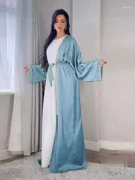 Vêtements ethniques Noir Islamique Abayas Satin Perceuse Burkini Femme Musulmane Turquie Modestie Robe Ramadan Kimono Dubaï Robes Longues Pour Femmes 2024
